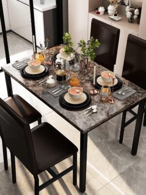 Faux Marble Kitchen Table with 4 Chairs